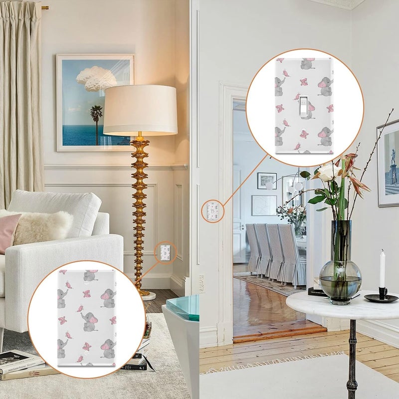 YYZZH Cute Elephant Baby Play With Butterfly Animal Print On White Unused Outlet Cover Switch Plate 2.9" X 4.6" Light Outlet Wall Plate Decoration Wallplate Cover - Image 4